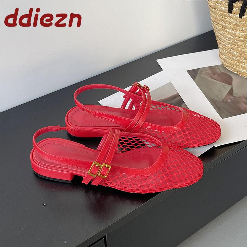 Fashion Big Size Fashion Mesh Women Flats Sandals Mules Shoes Spring Summer Breathable Female Shallow Footwear Ladies Flat Sandals Shoes