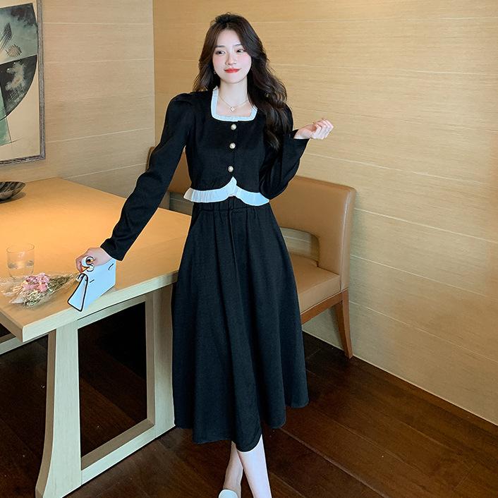 Ruffled Long-sleeved Top, Small Fragrant Skirt, Women's Autumn and Winter Fashionable Large Size Slimming Two-piece Set