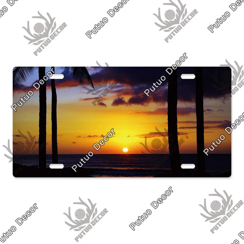 Putuo Decor Západ slunce SPZ Kovová cedule Plaketa Kovová Vintage Dekorace do obývacího pokoje Dveře Nástěnná dekorace k moři