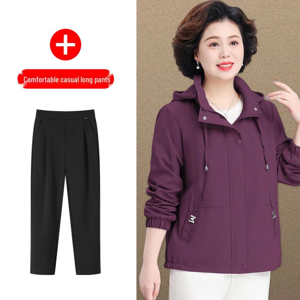 Mother's Day 2026 Stylish Hooded Windbreaker for Middle-Aged Women