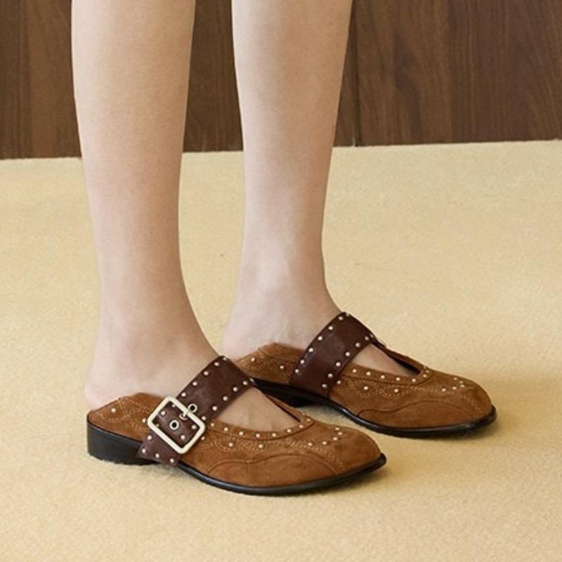 Fashion 2025 New Women Flats Ballet Comfortable Soft Leather Casual Shoes Punk Style Belt Buckle Loafers Rivet Designer Flat Shoes Women