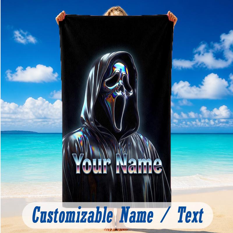 Beach Towel Custom Name Text, Quick Dry Large Towel For Beach HomeScream Ghostface