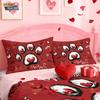 3pcs Valentine's Day Red Cat Claw Printed Bedsheet Set Multi Size Bedroom Dormitory Bed Holiday Decoration Machine Washable