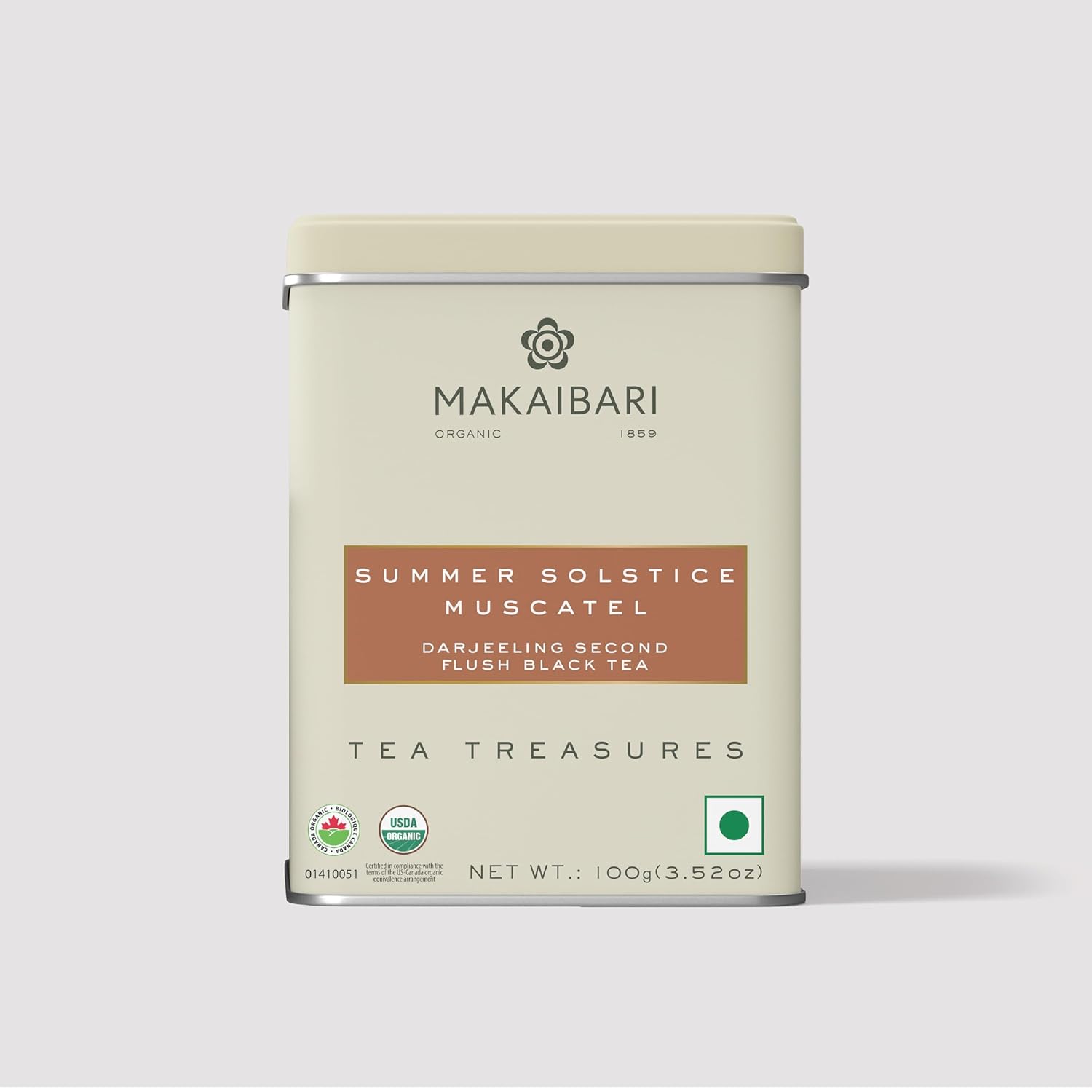 

Makaibari Summer Solstice Muscatel Darjeeling Black Tea 100 g Tin Caddy Premium Second Flush Single Estate Loose Leaf