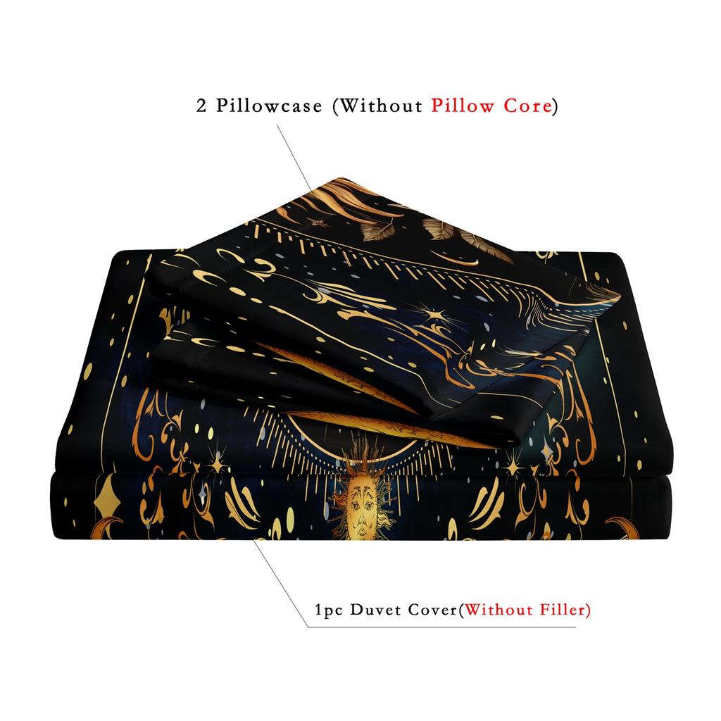 3pcs Super Soft Breathable Golden Sun And Moon Planet Duvet Cover Set At Home Dormitory High Definition Numerical Code Printing