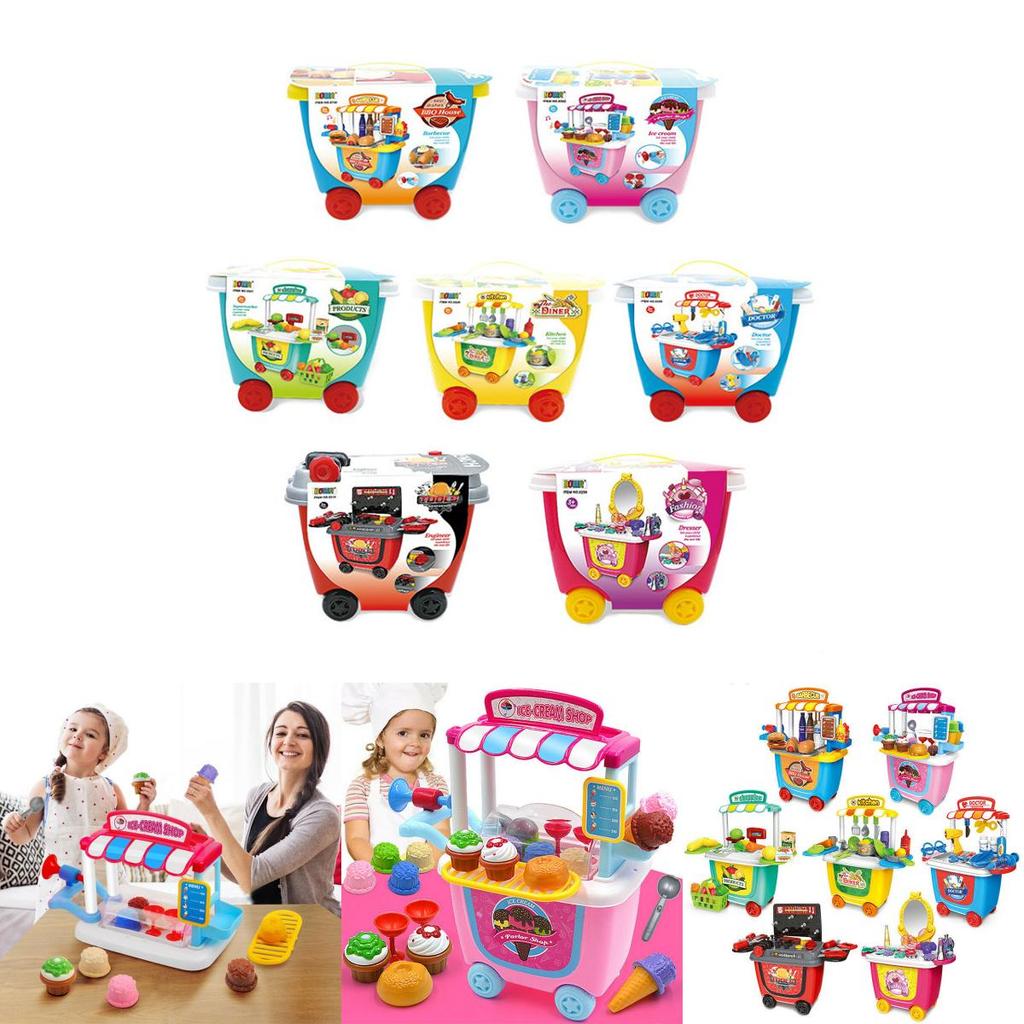 Cute Simulation Kids Ice Cream Shop Kitchen Cart Pretend Toy Set Role Play Gift