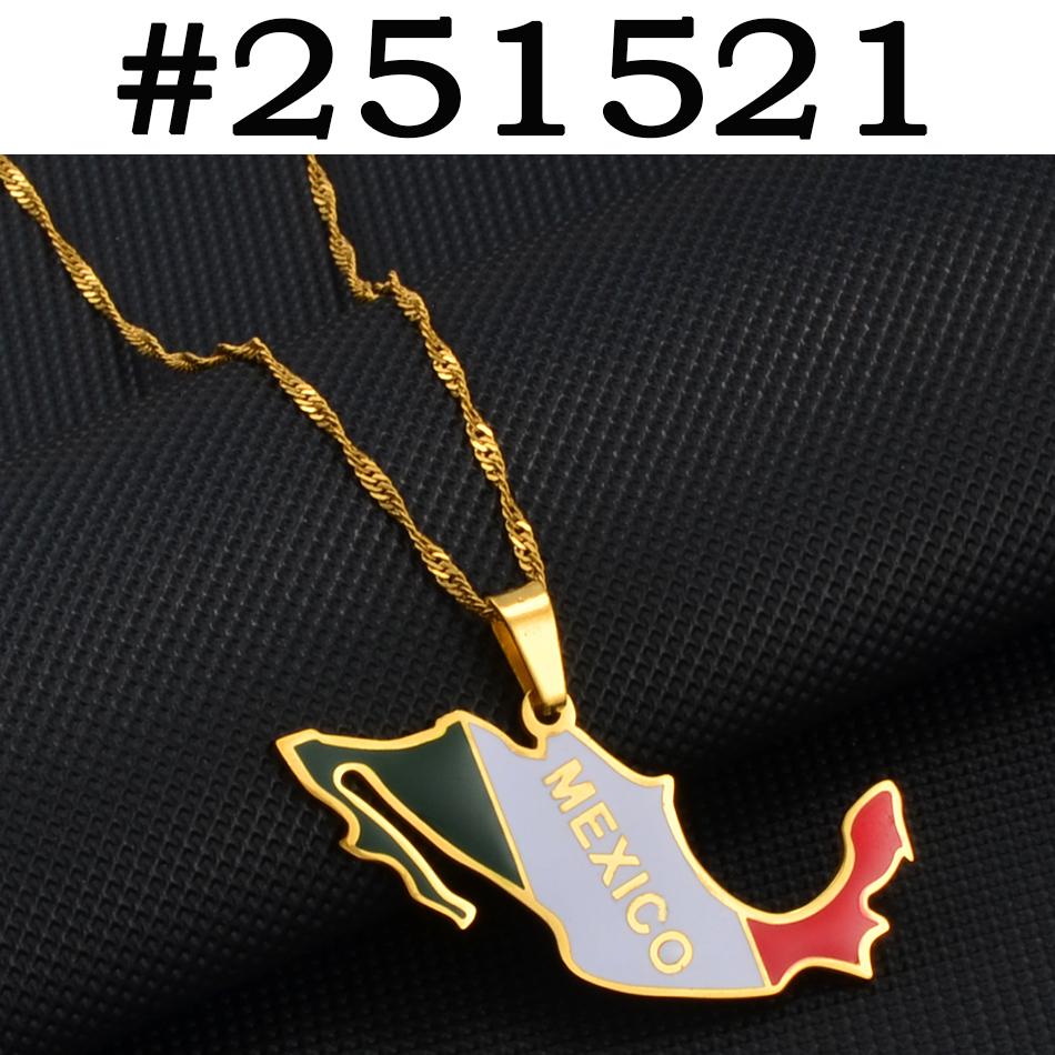Anniyo Mexico Map Colored Flag Pendant Necklace for Women Girls Mexican Maps Jewelry #251521 45cm Thin Chain