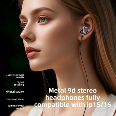 9D HIFI High Quality In Ear Earphone 3.5MM AUX/Type-C Digital Headphone Stereo Wired Headset with Mic Earbuds for IPhone Xiaomi
