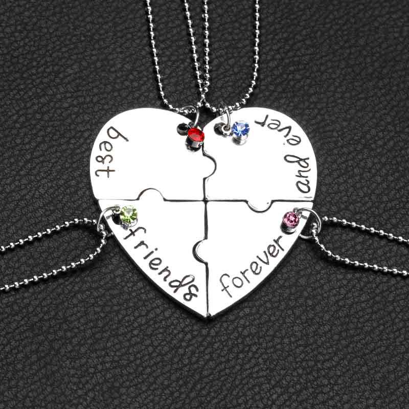 BestFriends: Popular European-American Heart-Engraved Girlfriend Necklace Set (4 Pieces)