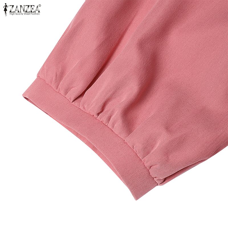 ZANZEA Women Casual V-Neck Solid Color 3/4 Sleeve Loose Dress