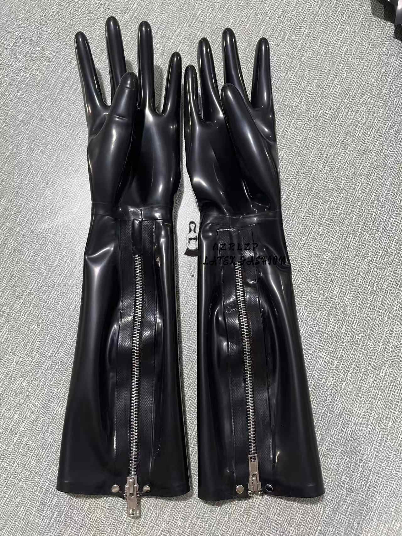 Black Latex Long Gloves with Zipper
