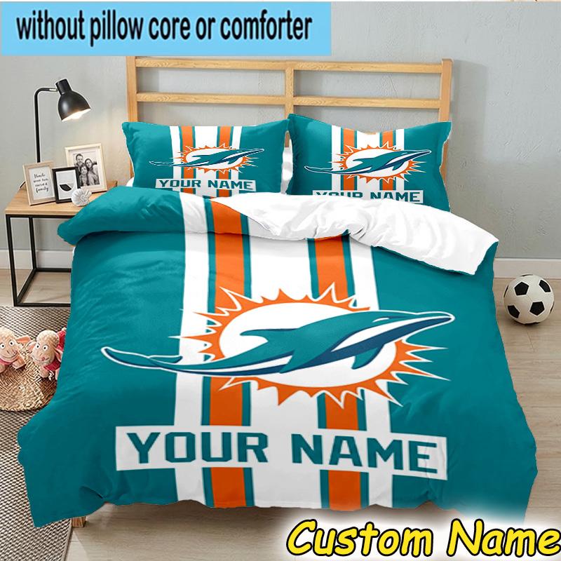 3pcs Custom Name Dolphins Team Bedding Set Includes 1 Duvet Cover & 2 Pillowcases for All Seasons Dormitory Home Decor Christmas gifts