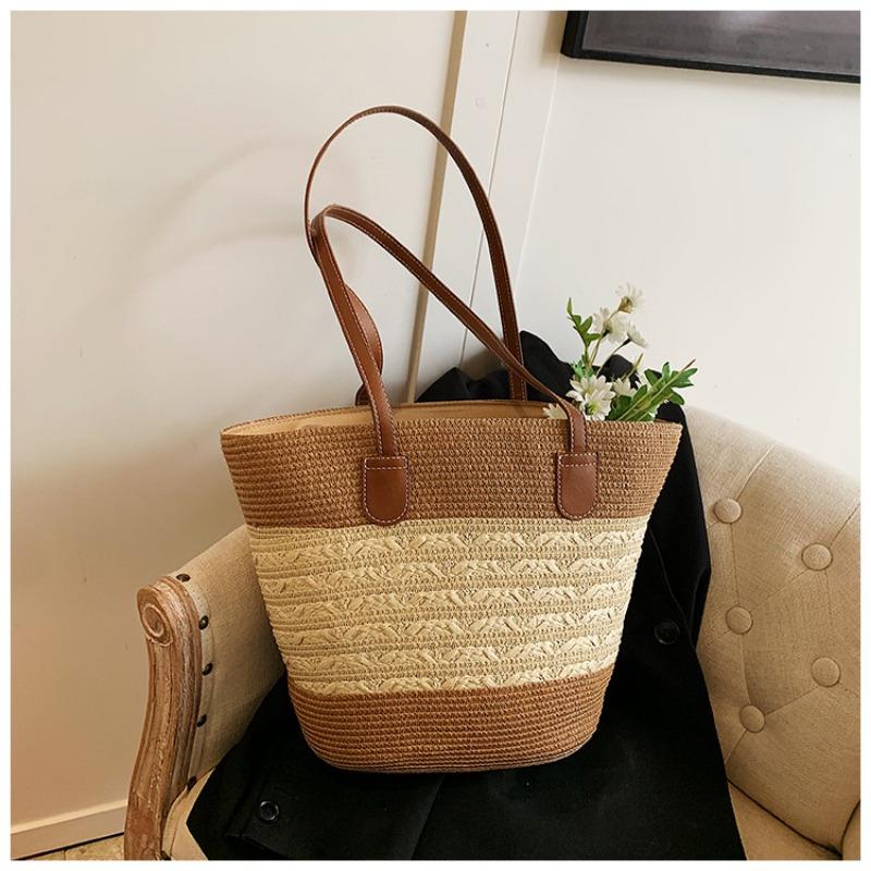 Straw Bag Women's Handbag Seaside Tote Bag Large-capacity Woven Shoulder Bag Rattan Straw Bag Bucket Bag Tide