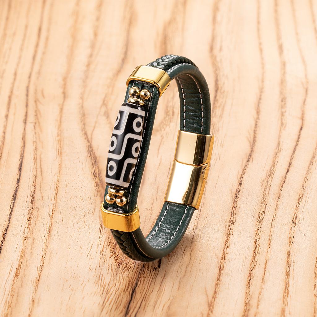 2026 Magnet Buckle Leather Bracelet Tibetan Nine-eye Rope Bead Bracelet Men's and Women's Hand-woven Ethnic Style Bracelet