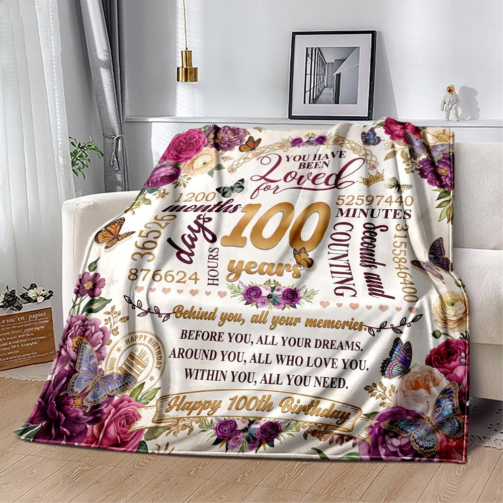 Happy 100th Birthday! Blankets Are Suitable for Living Rooms,making Them an Ideal Choice for Outdoor Travel and Gifts.