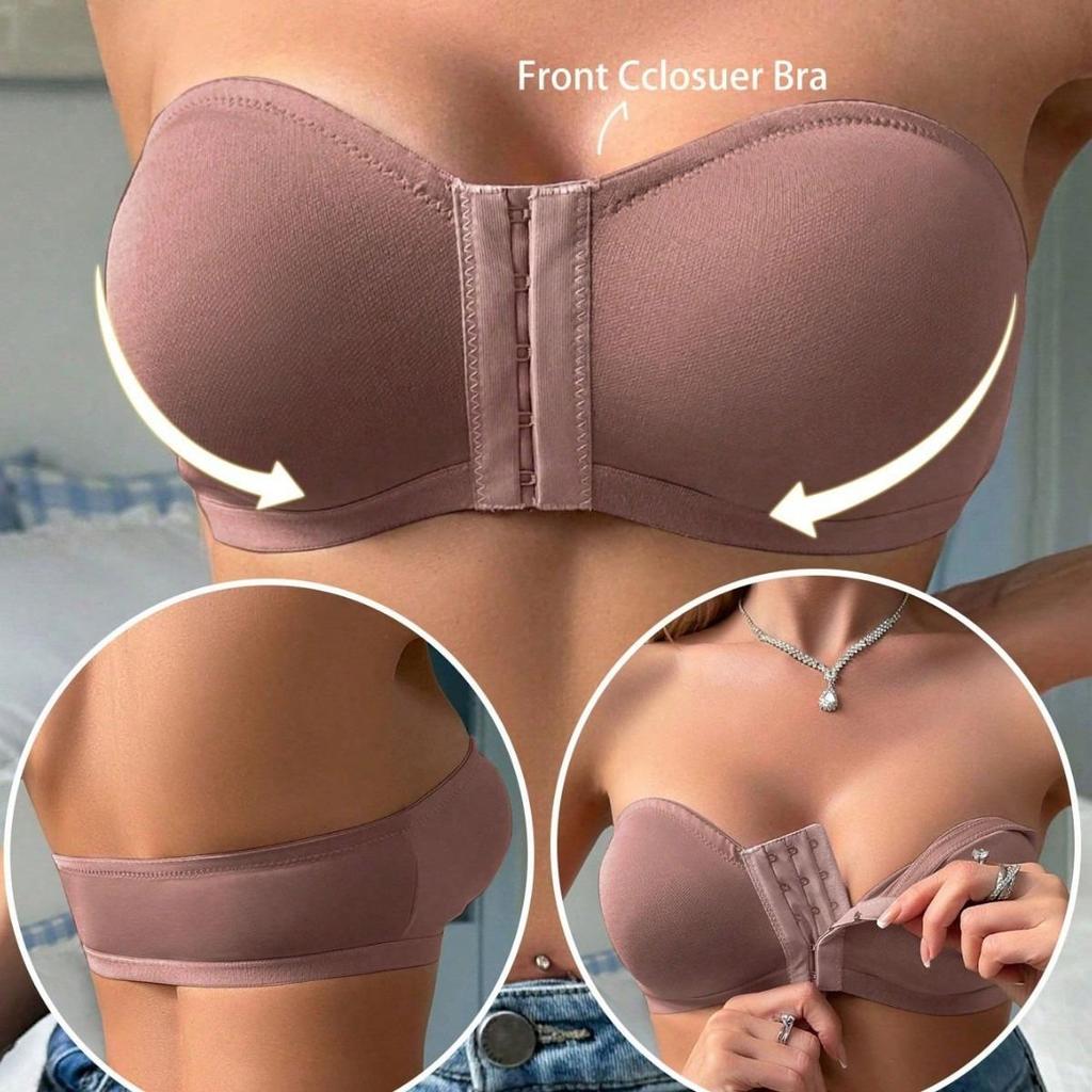 Damskie Biustonosze Plus Size Bez Ramiączek Zapięcie z Przodu Połowiczny Push-Up Biustonosz Bandeau Bezprzewodowy Bralette dla Dużego Biustu
