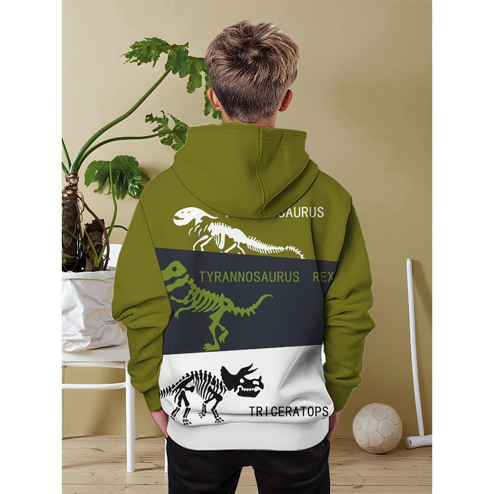 Boys' Cool Dinosaur 3D Printed Hoodie - Comfortable Stretch Casual Hoodie, Machine Washable - Spring and Autumn Seasons