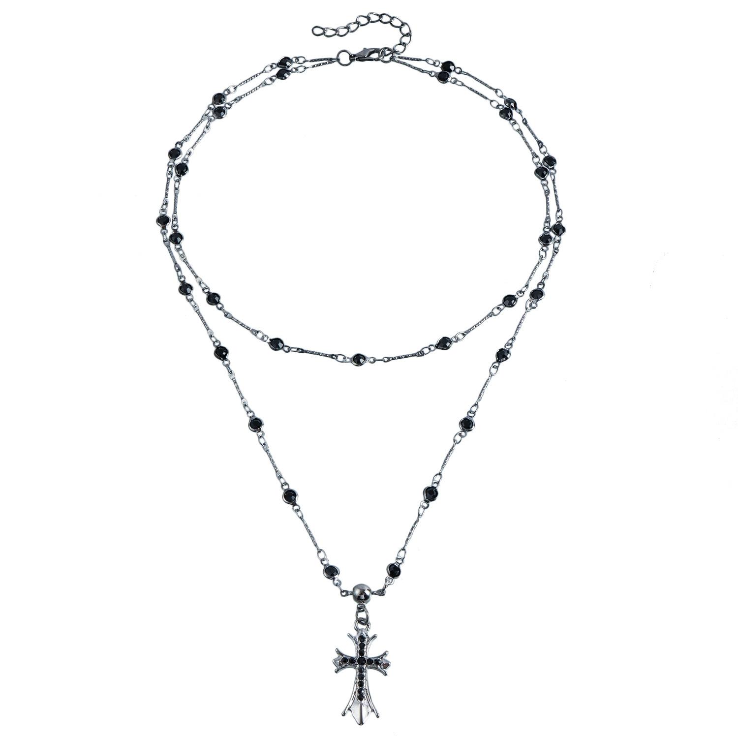 

Аксессуары Ожерелье с крестом из темных страз, женское летнее длинное двухслойное многослойное ожерелье, универсальное ожерелье, аксессуары