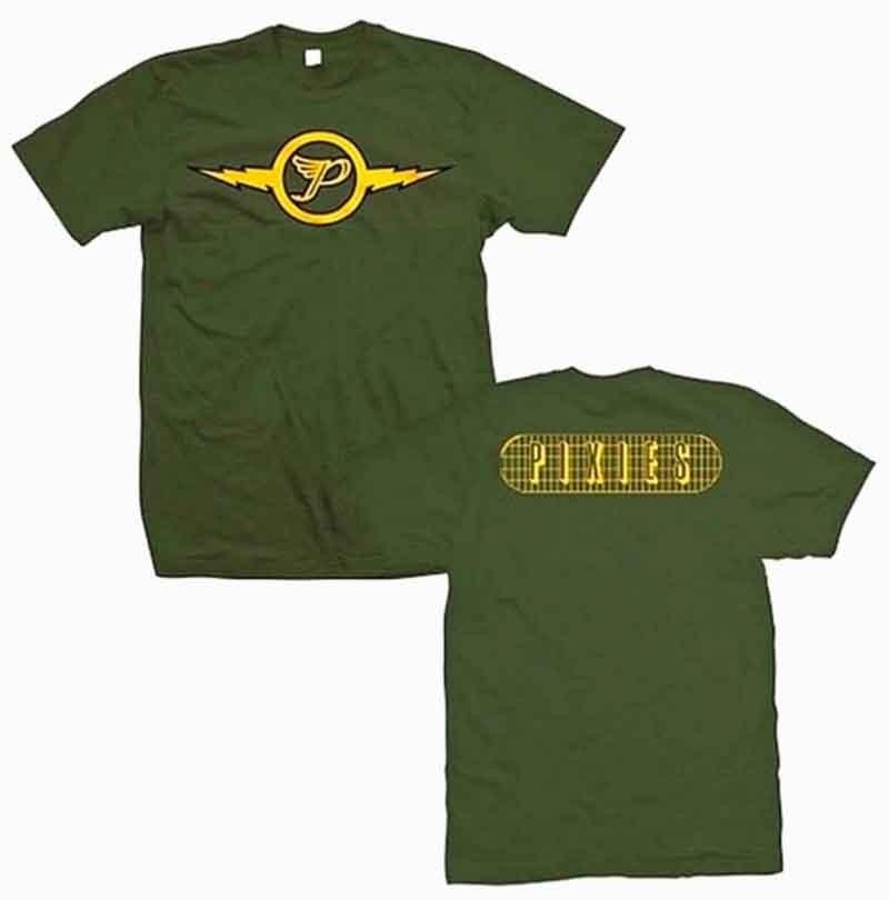 New Authentic Pixies Gold Lightning Army Logo Green Lightweight Band TShirt Unisex T-Shirt L
