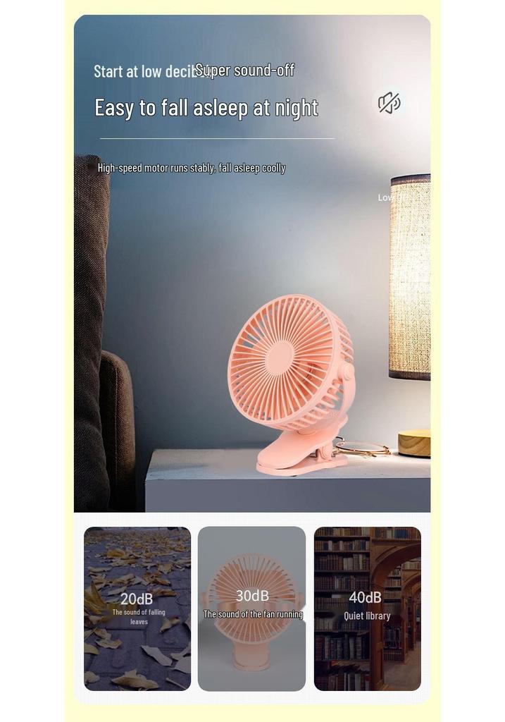 Ultra-Quiet USB Rechargeable 4-inch Clip Fan - Long Battery Life, Perfect for Desktop & Summer Use