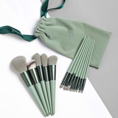 13-Piece Four-Season Green Makeup Brush Set: Soft Eyeshadow, Loose Powder, Blush, Concealer & Portable Brushes.