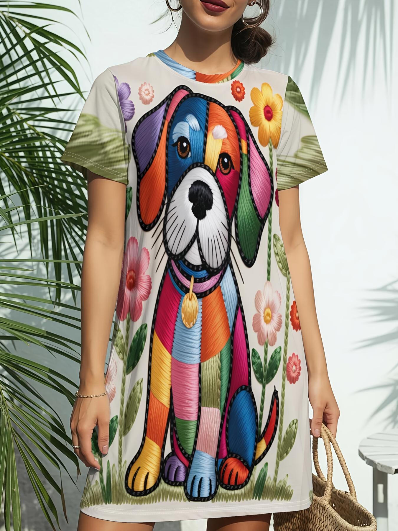 

Short Sleeve Crew Neck Dress for Women. Featuring a Trendy American Digital Print. Ideal for Casual Wear in Spring And Summer. This Elegant And tylis XL дубильна кора