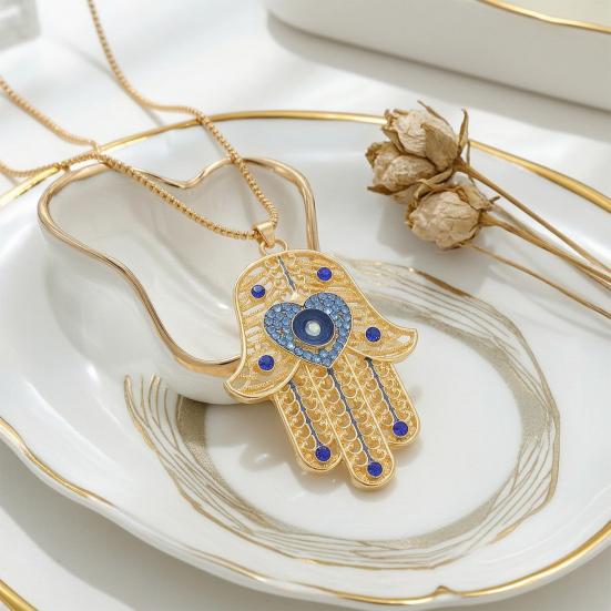 Devil Eye Necklace Vintage Chain Necklace with Hamsa Hand Pendant Rhinestone Palm Necklace Jewelry Gifts for Women Wife Girlfriend