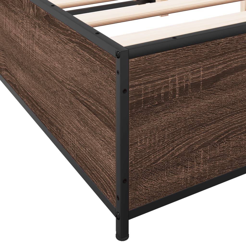 Bed Frame Brown Oak Effect 120 X 190 Cm Engineered Wood & Metal