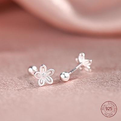 925 Sterling Silver Flower Screw Earrings Stylish Women's Party Fine Jewelry Lovely Accessory Gift