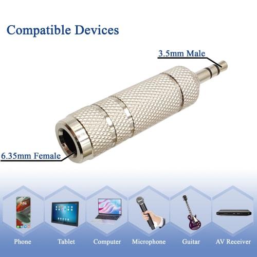 Voluty Tek 1/4" Female To 1/8" Male Audio Adapter Kit with 3.5mm Male To 6.35mm Female Connectors for Guitar Headphones, Set of 4