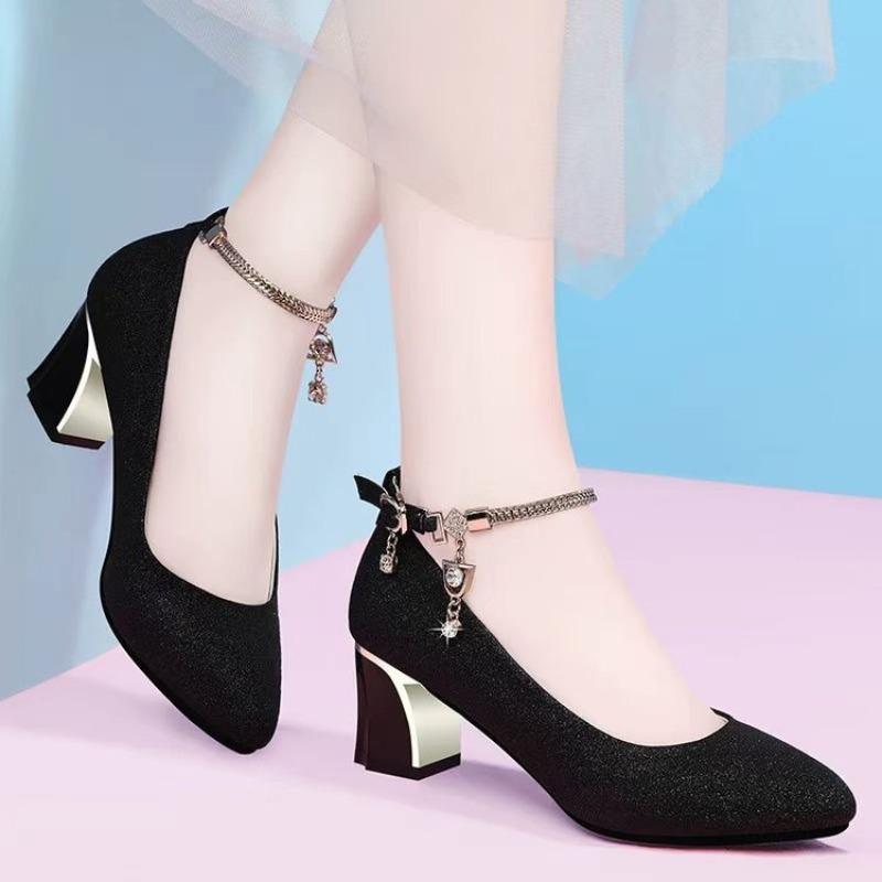 2026 Summer Women Round Toe High Heel Shoes Spring Buckle Solid Color Designer Shoes Comfortable Anti-slip Pumps