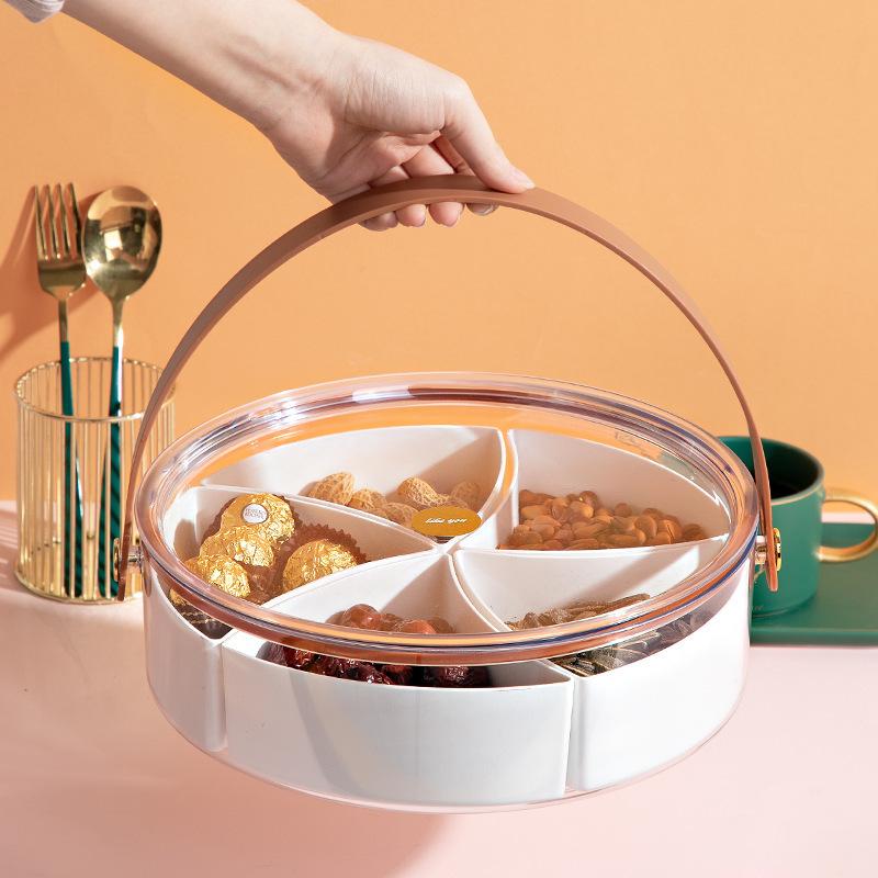 Portable Fruit Tray with Lid Snack Plate Creative Partition Dried Fruit Tray Dessert Candy Tray Fruit Tray Hand Basket Ice Bucket