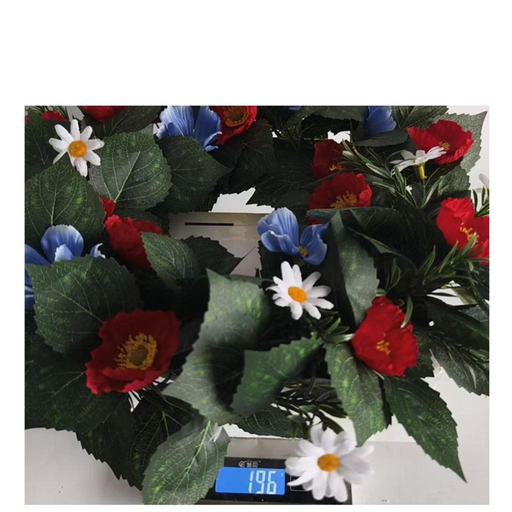 Independence Day Red And Blue Small Flower Wreath Window Wall Hanging Holiday Simulation Flower Deadwood Rattan Wreath Door Hanging