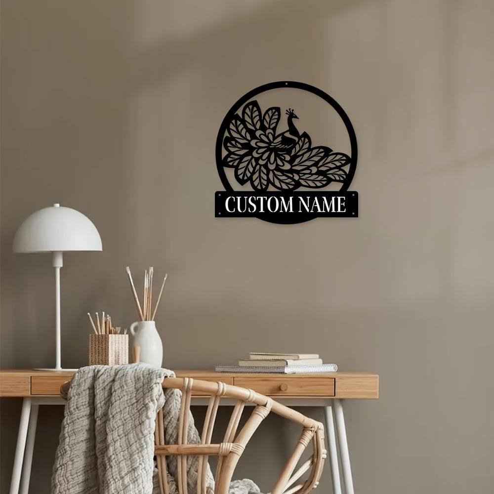 Metal Peacock Wall Art Personalized Family Name Sign Home Decor Gift