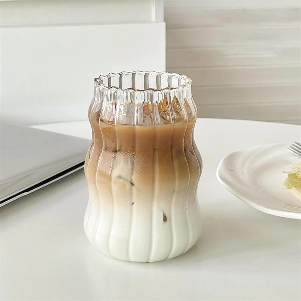 1pc Glass Cup 530ml Water Glasses Stripe Mug Heat-resistant Tumbler Drinkware Perfect For Tea Juice Milk Coffee For Party