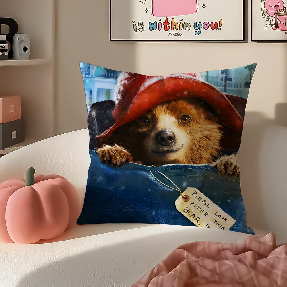 Cute PPaddington Bear Cushion Cover Pillowcase Short Plush Invisible zipper Room Sofa Cushion Cover