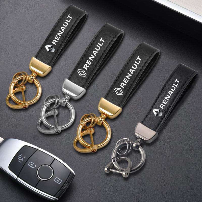 Interior Stickers 1Pcs Leather Keychain Car Logo Keyring Key Chian For Renault Clio Koleos Megane QM6 Scenic Espace Kadjar Captu