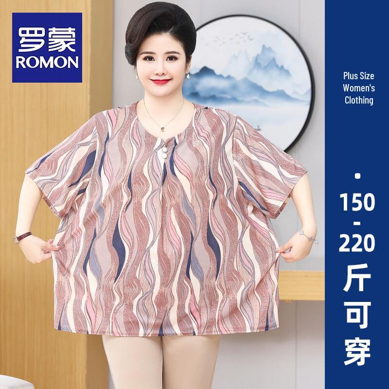 ROMON Women s Summer Ice Silk T-Shirt Loungewear 2XL