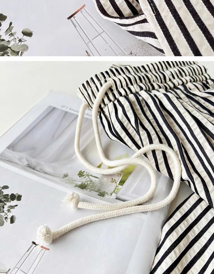 Spring/Summer 2026 Women's Wide-Leg Vertical Stripe Pants - Elastic Drawstring, Loose Fit, Versatile Texture, Slimming Design