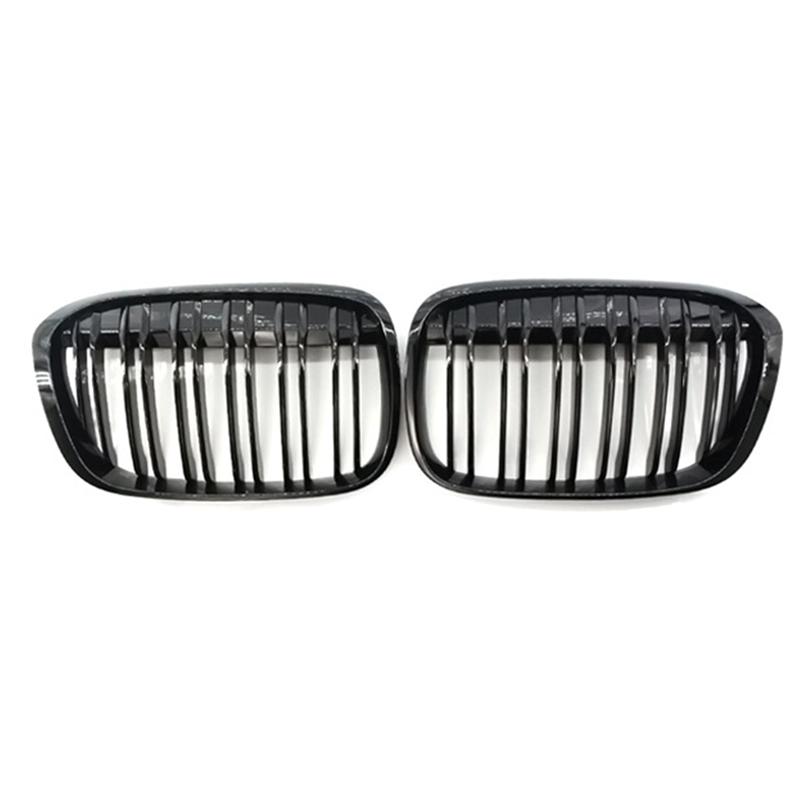 Car Front Bumper Grille For BMW X1 F48 F49 2016-2018 Double Line Gloss Black- Part Numbers 51117383363, 51117383364