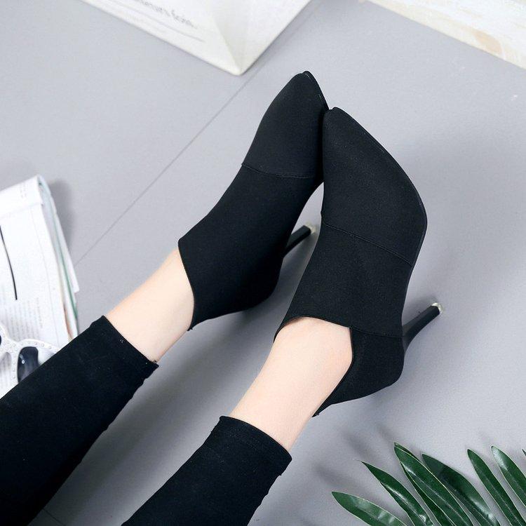 2025 Spring New High Heel Short Boots Women's Elastic Boots British Pointed Martin Boots Skinny Heel and Ankle Boots