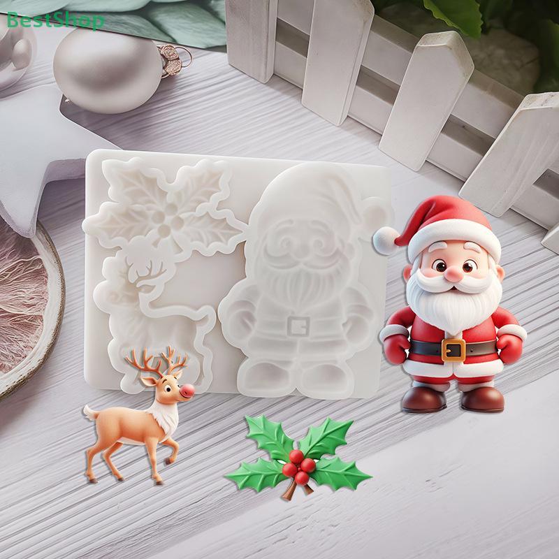 Jul Ren Santa Claus Mistelblad Fondant Silikonform DIY Santa Claus Chokladtårta Dekor Bakform