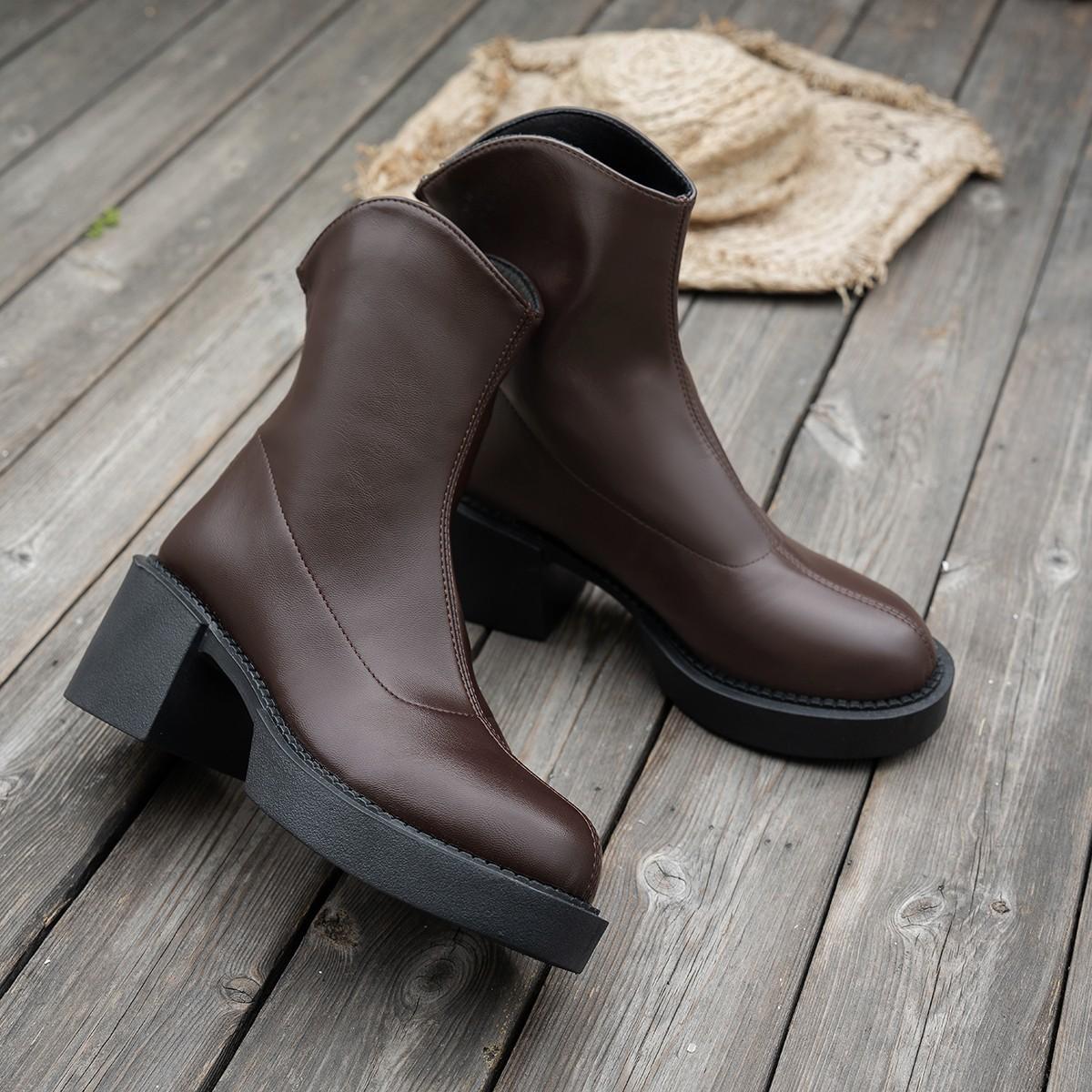 

Одинарные ботинки детские осенне-зимние новые на высоком каблуке короткие ботинки на высокой подошве флисовые на толстом каблуке тонкие ботинки популярные ботинки Мартина 42 коричневый