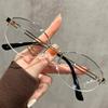 Fashion Japanese Small Oval Half Frame Glasses Frame for Women Men Metal Blue Light Blocking Glasses Retro Reading Eyeglasses