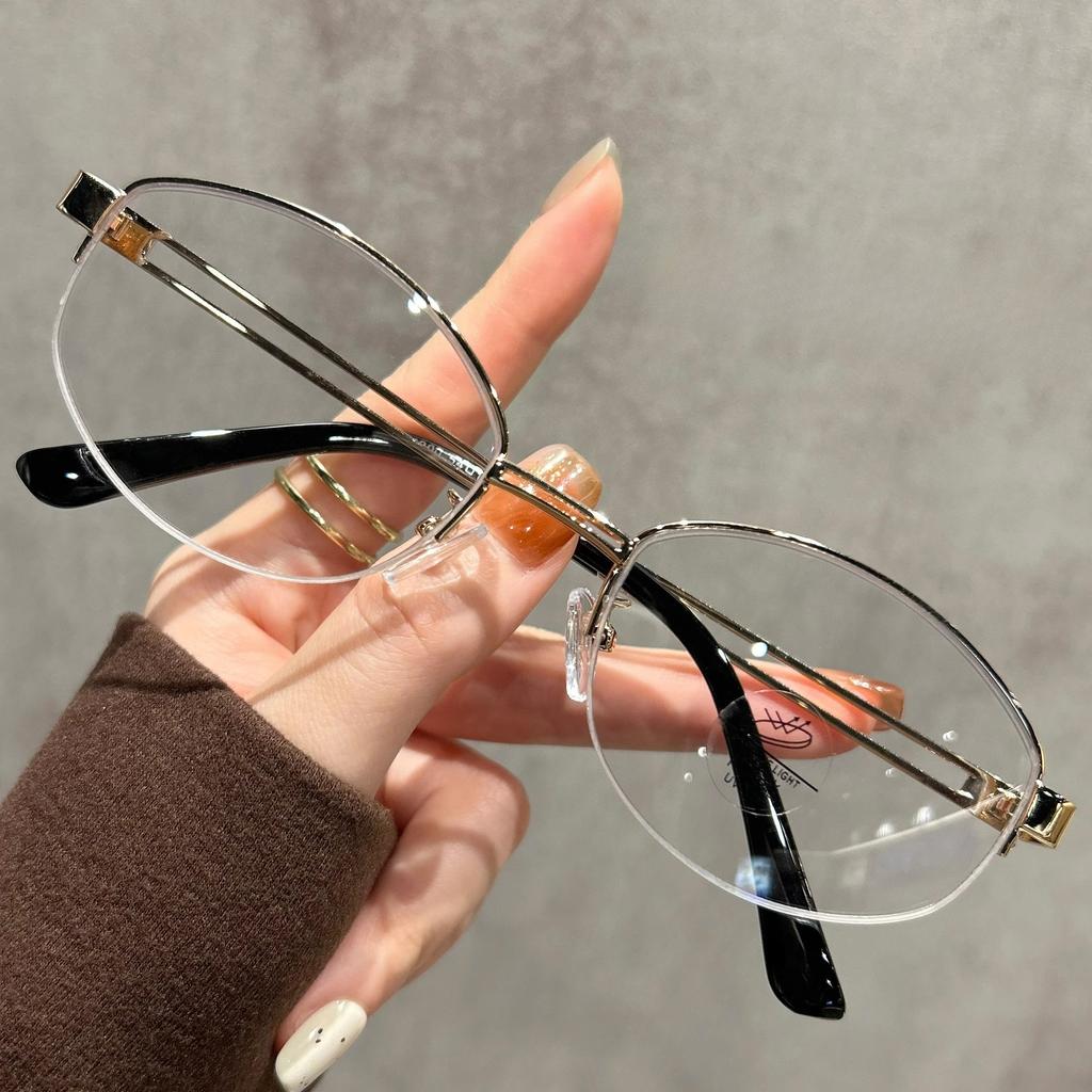 Fashion Japanese Small Oval Half Frame Glasses Frame for Women Men Metal Blue Light Blocking Glasses Retro Reading Eyeglasses