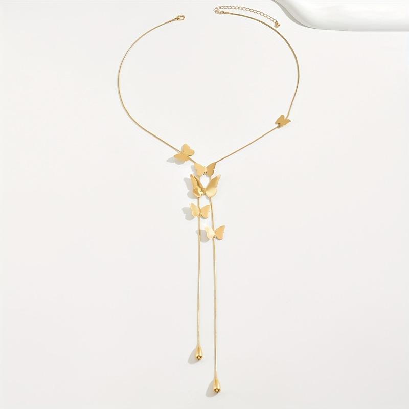 1 Stück Elegante Goldene Schmetterling Y-Halskette Lange Pulloverkette mit Zarten Schmetterlingsanhängern