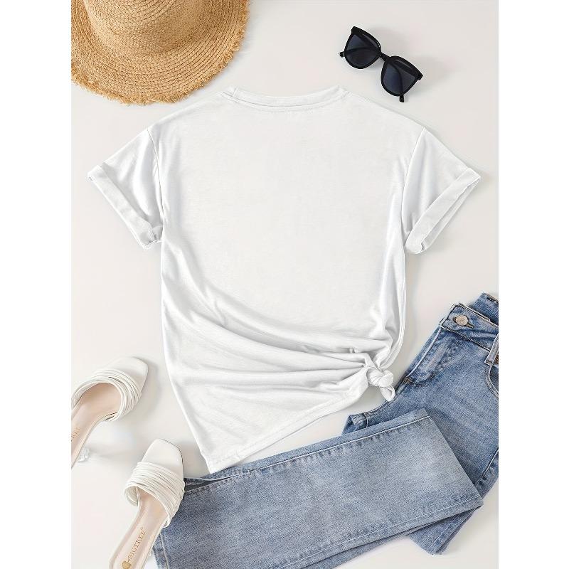 European Size Women's Short Sleeve T-Shirt with "Don't Forget to Smile" Graphic Print - Casual Round Neck Regular Fit Top for Spring/Summer