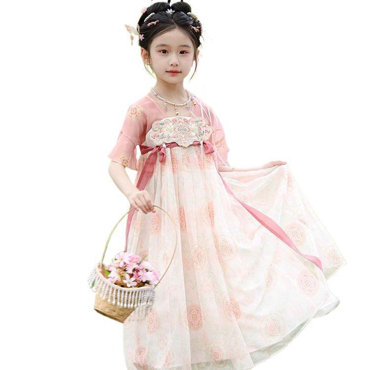 Girls' Summer 2026 Hanfu Dress: Chinese-Style Princess Skirt with Short Sleeves