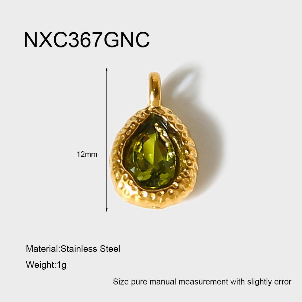 18K Gold-Plated Zircon Water Drop Hammered Pendant - Stainless Steel, Waterproof DIY Jewelry Accessory