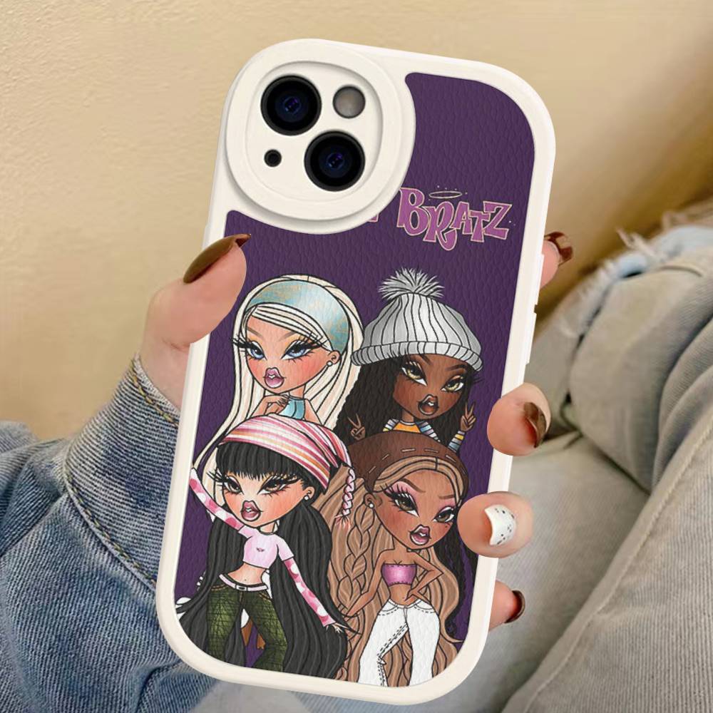 Cute B-Bratz Doll Leather Phone Case For IPhone 16 16e 15 14 13 12 11 Pro Max Plus Mini Cover